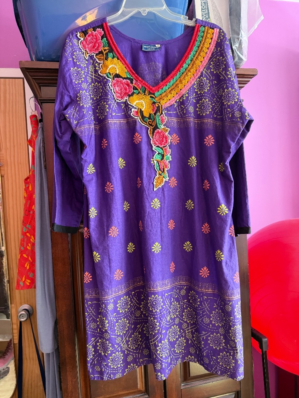 Purple Floral Maple Clothing Embroidered Kurta Tunic 100% Cotton – Size 44